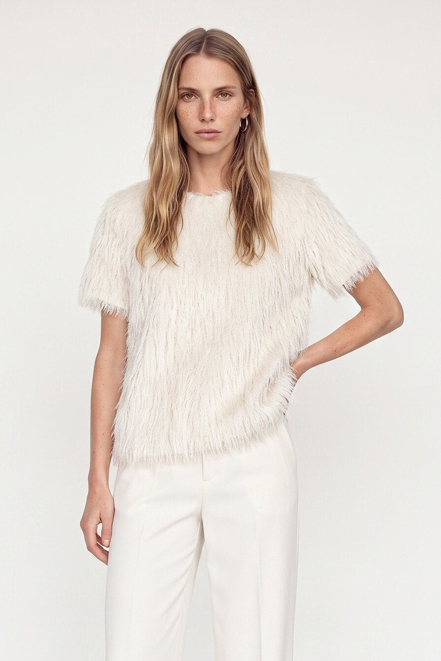 Brim Faux Fur t-shirt – Ecru